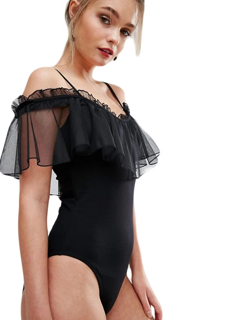 MINSUNDA черный ремень с открытыми плечами сетчатый боди оборками v-образный вырез