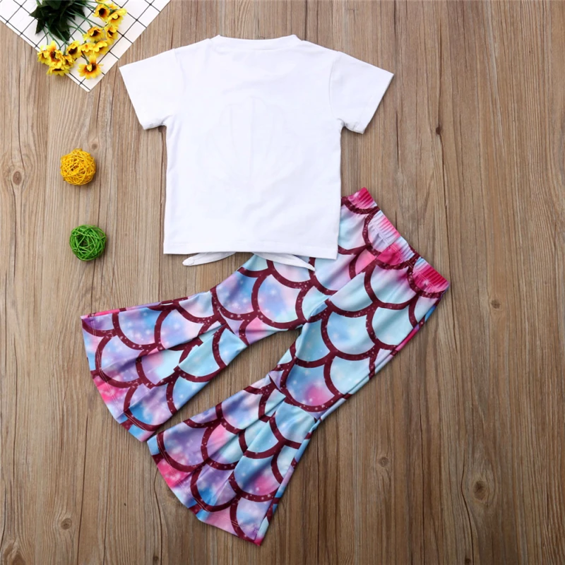 

toddler baby girl summer short sleeve cotton clothes set Toddler Kids Baby Girl Tops T-Shirt Flared Pants 2PCS clothes set