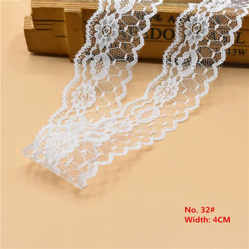 NO 32 Width 4CM 10 ярдов белая кружевная лента широкая лента африканская кружевная ткань кружевная отделка для шитья аксессуары украшения вышитая одежда - Цвет: NO 32 Width 4CM