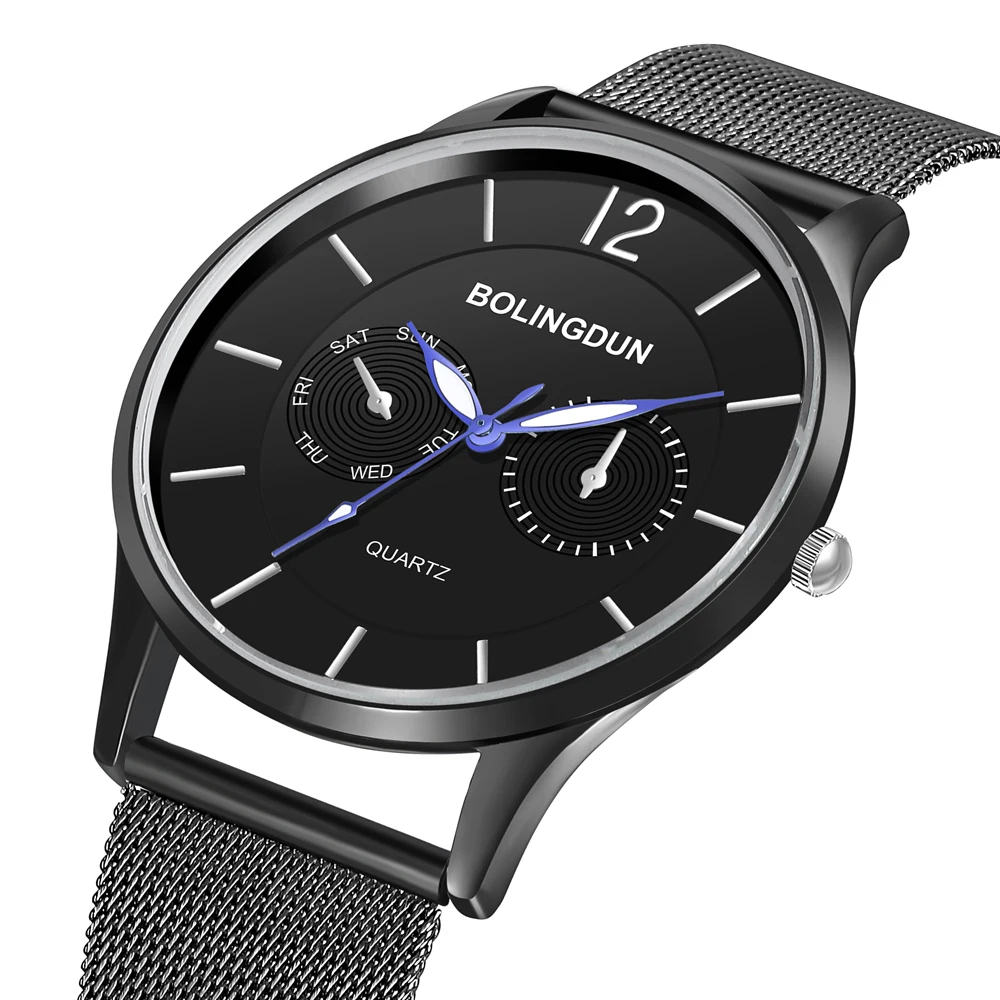 Ультратонкие водонепроницаемые мужские часы из нержавеющей стали