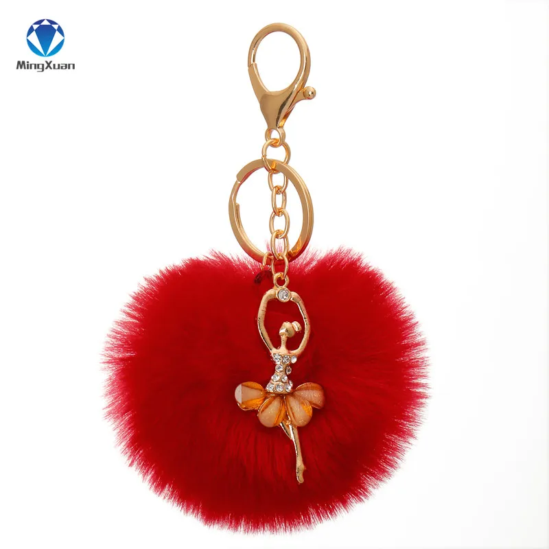 Помпон porte clef pompom de fourrure, цветные брелки из искусственного меха, пушистые Брелоки для ключей, балерина, помпон для девочек, брелок llavero