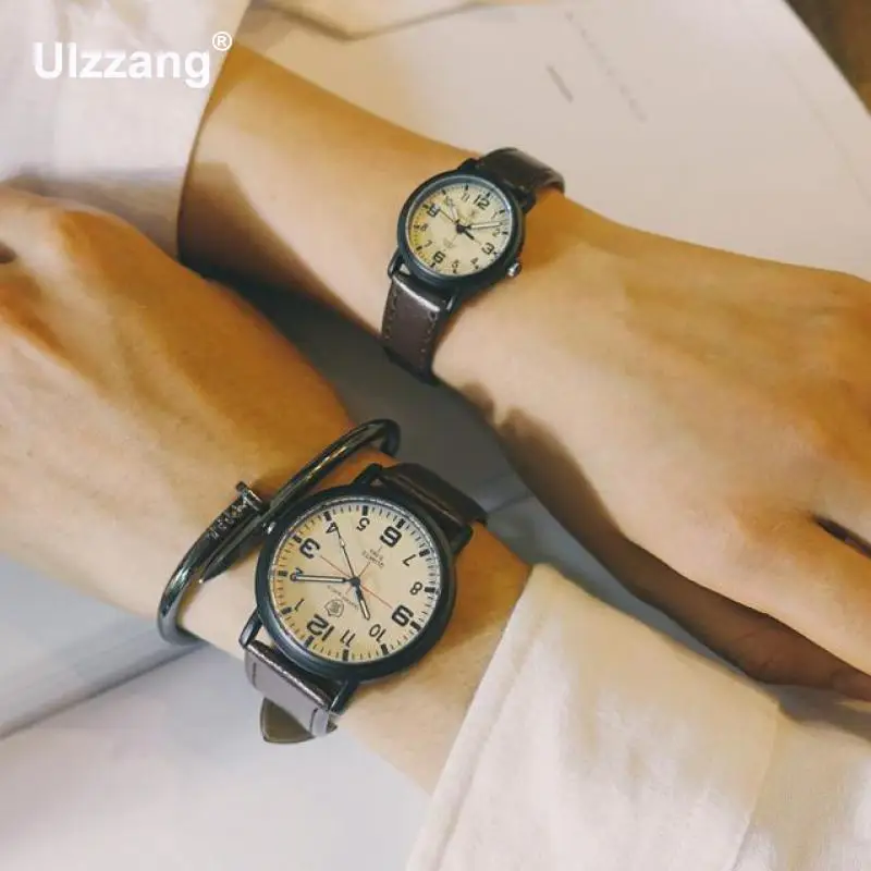 1 шт. Прямая поставка модные кожаные кварцевые женские и мужские наручные часы