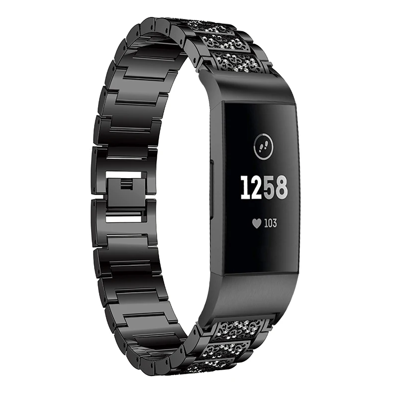 Ремешок для часов Fitbit Charge, 3 ремешка, сменный металлический ремешок из нержавеющей стали, блестящие стразы, браслет для Fitbit Charge 3