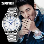 Часы наручные SKMEI Мужские кварцевые Стальные, брендовые модные деловые повседневные Роскошные водонепроницаемые с календарем, 9069