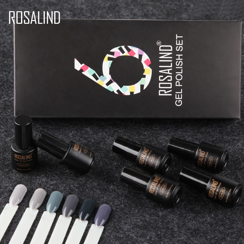 (6 шт./лот) набор гель-лаков для ногтей ROSALIND 7 мл чистый цвет маникюра