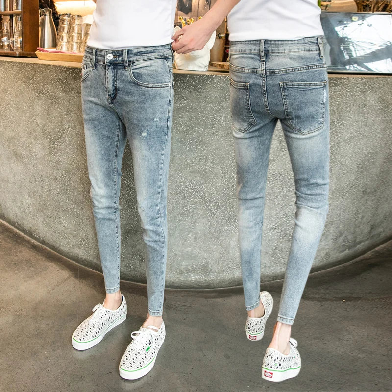 Новинка 2019 корейские Молодежные повседневные джинсы приталенные Мужские