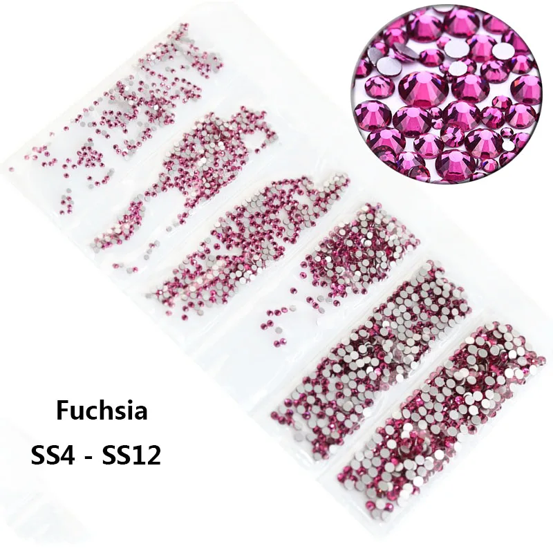 SS3-SS34 стразы цвета фуксия для дизайна ногтей украшение с плоской задней стороной