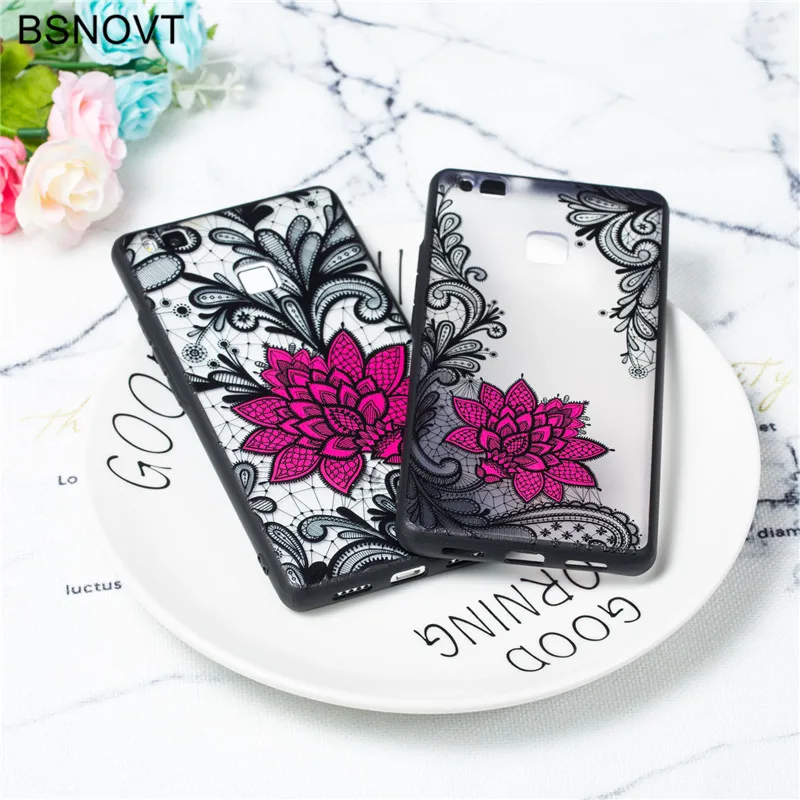 Huawei P10 Case Lace Black Rose Phone Cover Embroidery Foral Bumper For for Cases Fundas Capa |