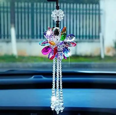 Colorful Кристалл цветок автомобиль кулон сверкающий Ловец Солнца автомобиля Висячие зеркало заднего вида орнамент декор для салона автомобиля аксессуары - Название цвета: Colorful