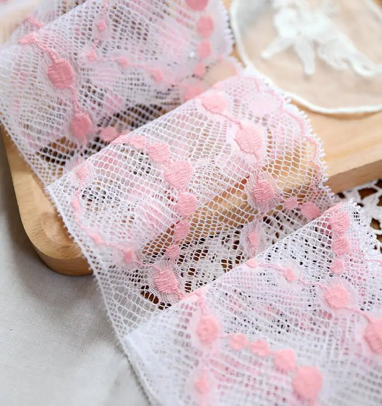 2 Meters 10.3cm Width Mesh Satin Flower Embroidery Pink Elastic Lace Fabric for Hot Dress Skirt Wedding Party Patchwork Sewing | Дом и сад