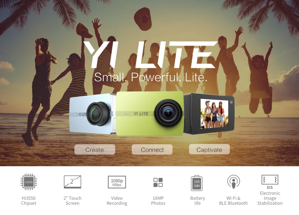 YI Lite экшн Камера 1080p Матрица SONY IMX206 Широкоугольный объектив с углом зрения 150° Bluetooth и двухдиапазонный Wi-Fi режимов съемки