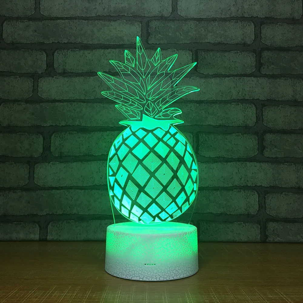 3D мультяшный ананас LED RGB Ночной светильник 7 цветов меняющий Настольный фигурки