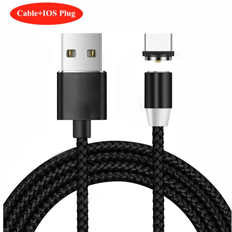 Black IOS Cable НИСИ 1 м 5 В/2,1 а светодиодный магнитный usb-кабель для зарядки iPhone, samsung, Xiaomi, huawei type C/Micro usb/IOS, кабель для быстрой зарядки - Цвет: Black IOS Cable