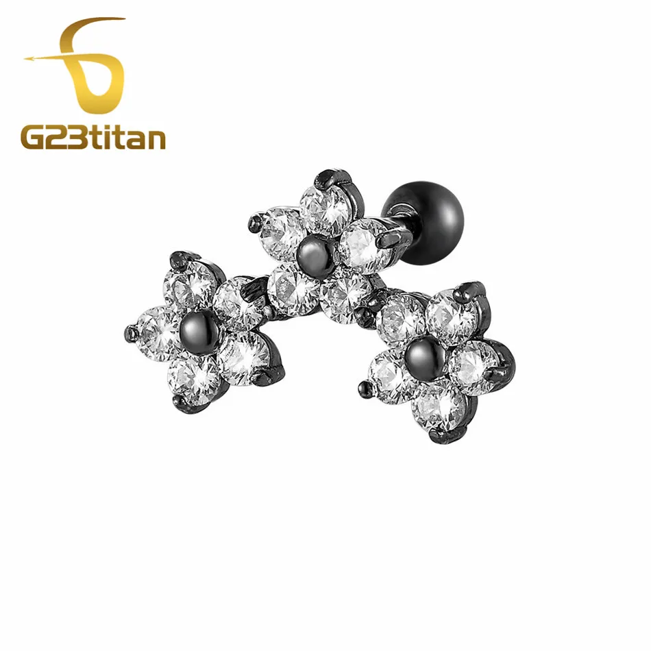 G23titan кристалл цветок серьги для ушного хряща Мода пирсинг уха серьга для губы кольца женские украшения для тела - Окраска металла: Black Ear Studs