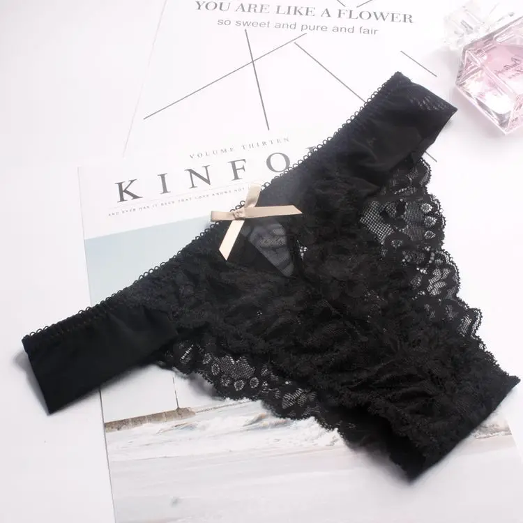 black SP& CITY, милое нижнее белье для милых девушек, мягкие дышащие кружевные прозрачные трусики, сексуальные женские трусики с бантиком, хлопковые трусы - Цвет: black