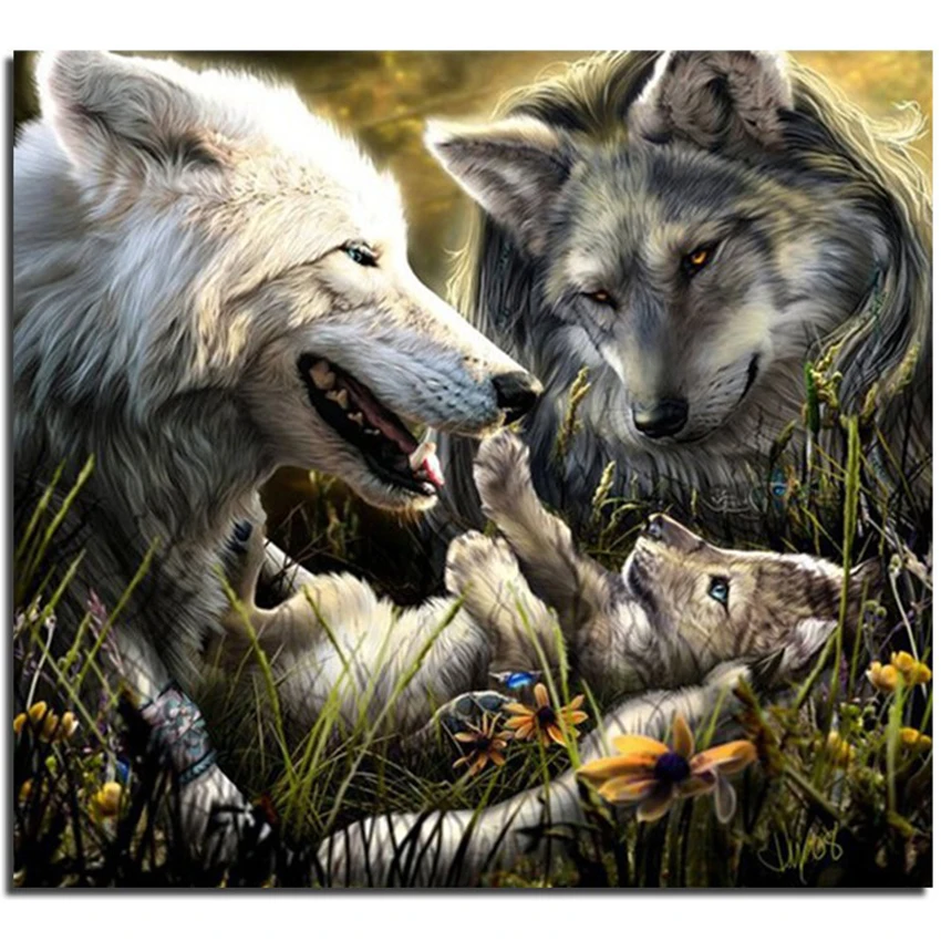

3D DIY Diamond Embroidery Wolf Family Crafts Direct Selling Cotton Needlework Diy Diamond Painting Kit 3d Full Embroidery
