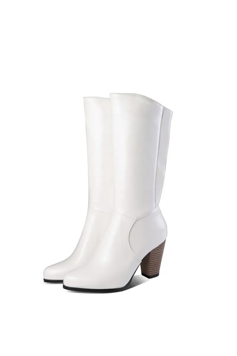 Women's Boots Autumn And Winter The New fashion Round head zipper Thick heel mid Middle tube shoes plus size 34-52 | Обувь