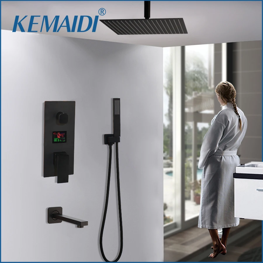 KEMAIDI 3 полосный черный цифровой смеситель для душа комплект с насадкой эффектом