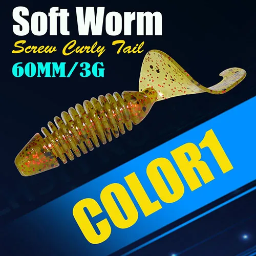 Color1 6 шт./лот Afishlure винт хвост Мягкая приманка личинка 60 мм 3 г jerkbait воблер с джиг-головкой Capuchin Maggots рыболовные силиконовые приманки - Цвет: Color1