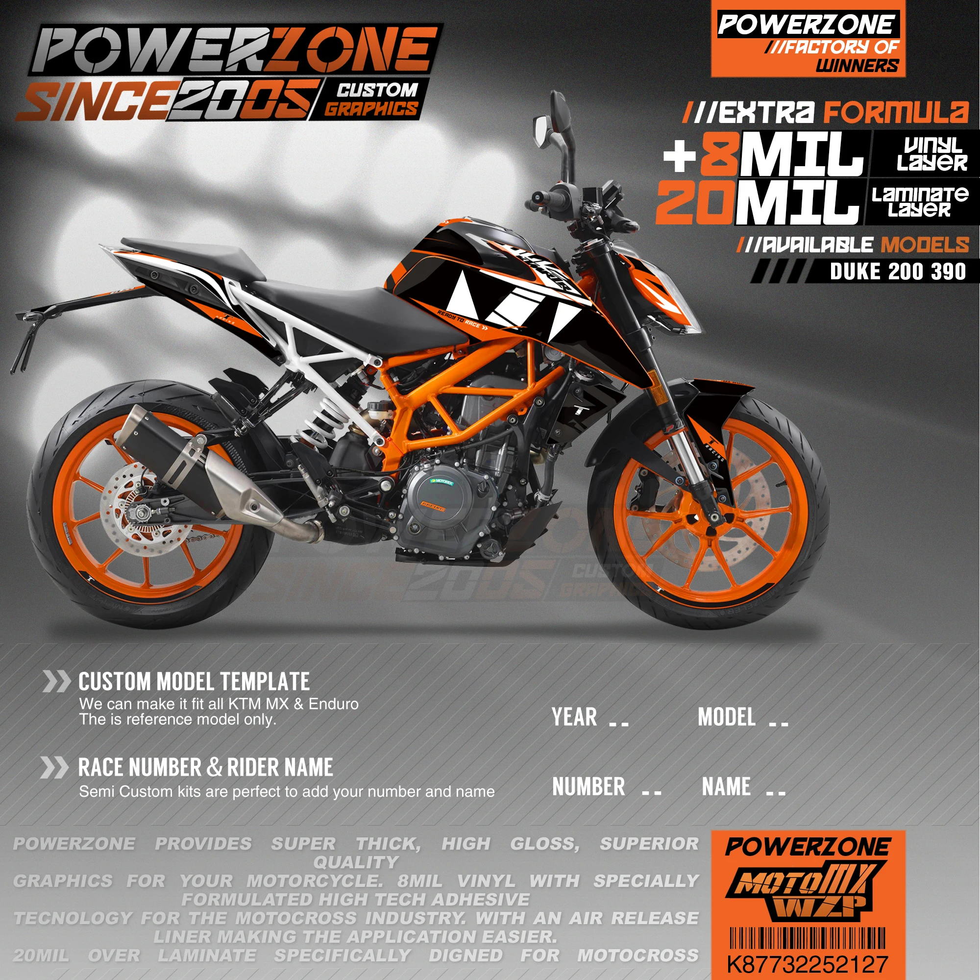 PowerZone Custom Team Graphics деколи для фона 3 м Набор наклеек KTM DUKE 200 390 2011 2016 2017 2019 127|Наклейки