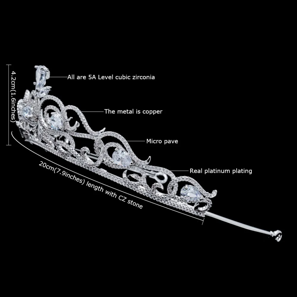 Классический Кубический Цирконий Свадебный бидал диадема для девушки корона