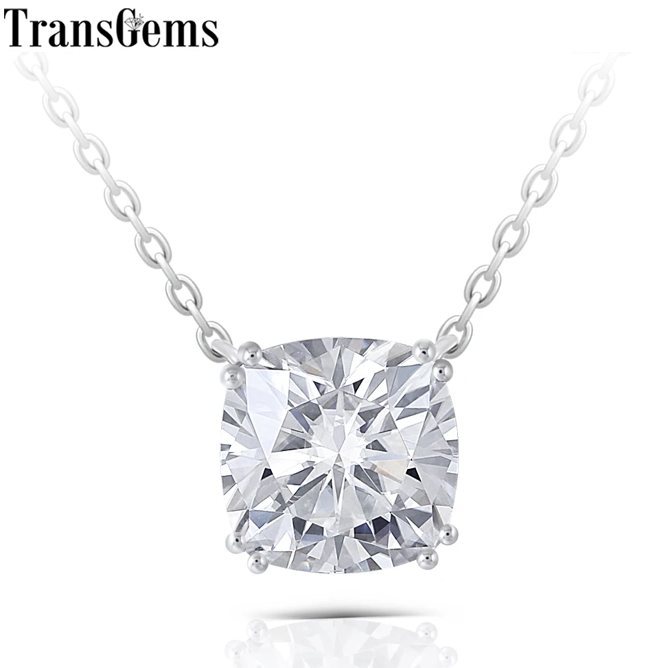 Transgems Solid 14K 585 Белое золото 2ct 7,5 мм Подушка F цвет муассанитовый кулон ожерелье для женщин свадебный классический подарок Тип