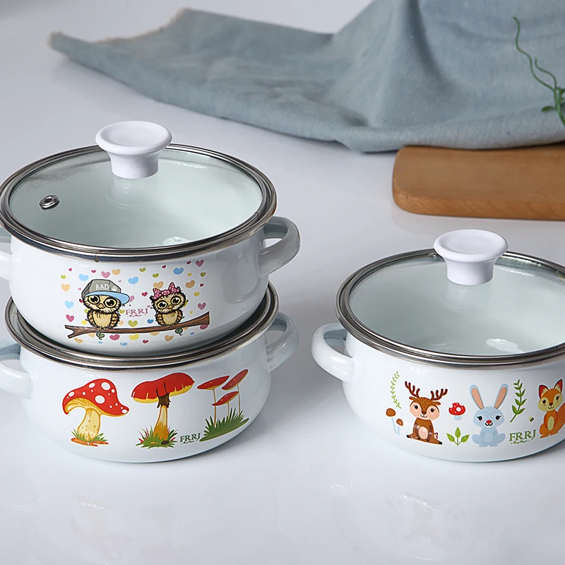 Эмалированный горшок детская миска бытовая мини Ушная эмалированная кастрюля