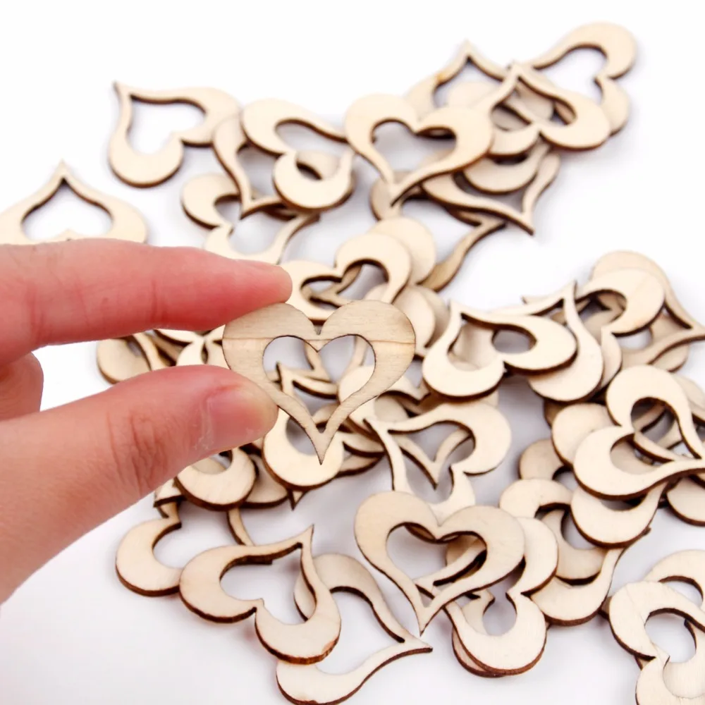 HUIRAN 50 100 шт. полые деревянные знаки в форме сердца декор ручной работы материал
