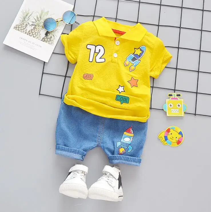 2019 Children's summer clothes set cotton baby short sleeve turn collar shirts boys Newborn body suit cartoon kids clothing | Детская