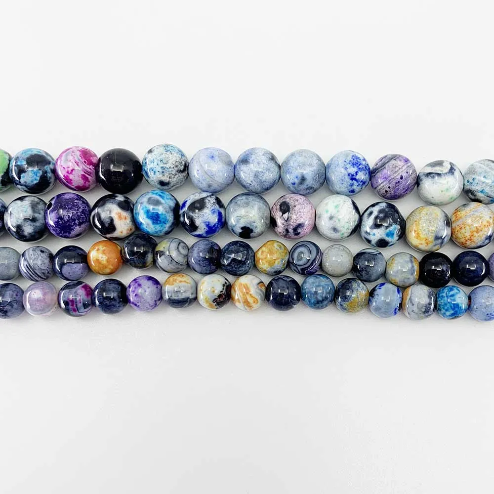 Бусина из натурального оникса с разноцветным пламенем и агатом круглые россыпью