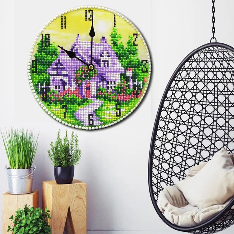 DPF сделай себе сам розовый часы для дома 5D Набор рисования с круглыми камнями и