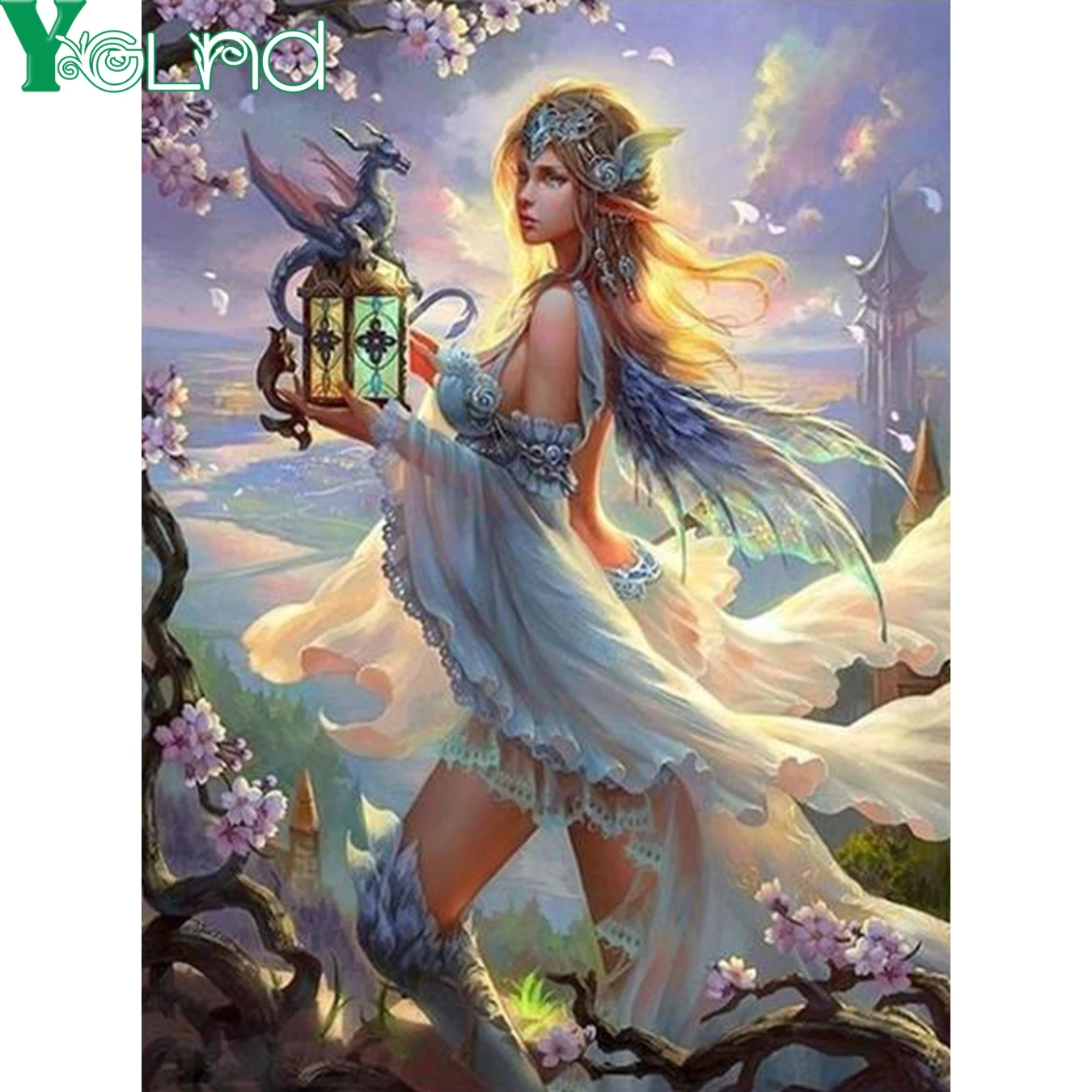 Фея и дракон алмазная живопись полный животное вышивка 5D горный хрусталь