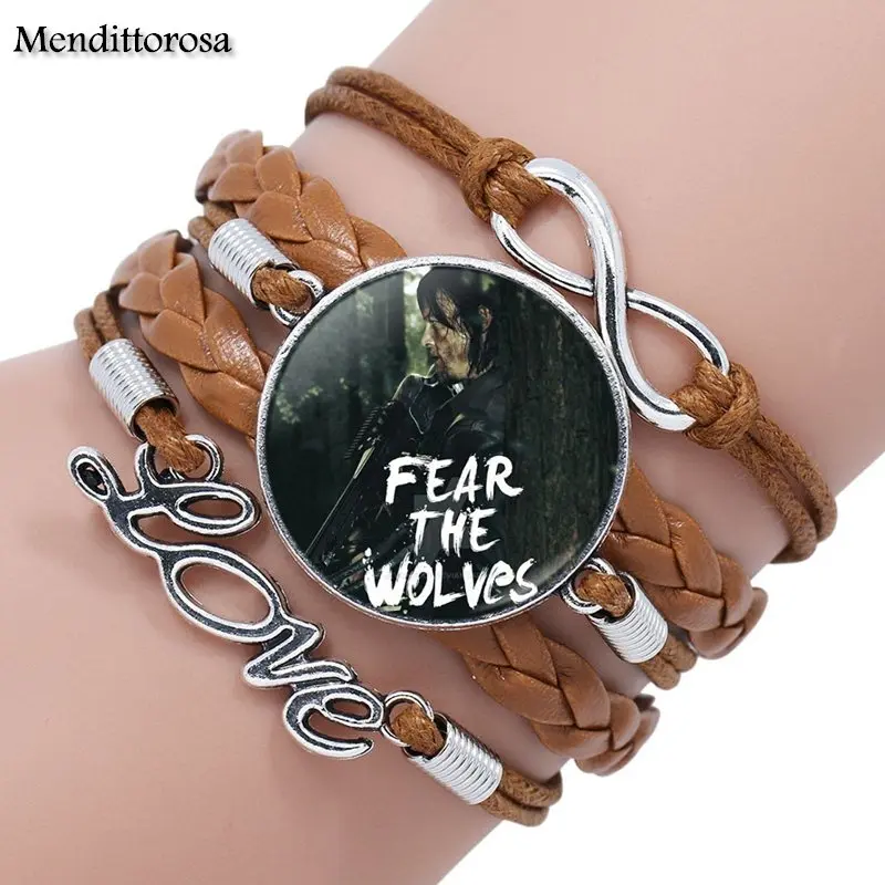 

Mendittorosa Statement Multilayer Black/Brown Leather Bracelet Bangle Handmade For Women Fashion Jewelry The Walking Dead