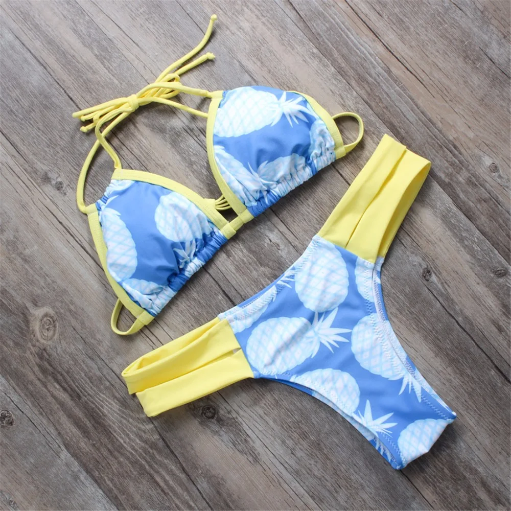 BANDEA maillot de bain Женский комплект бикини 2019 купальник с лямкой на шее принтом