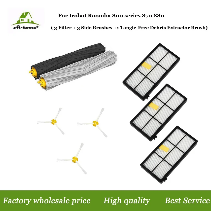

1 set Tangle-Free Debris Extractor &Hepa Filters &Side Brush Replenishment kit for iRobot Roomba 800 900 series 870 880 980