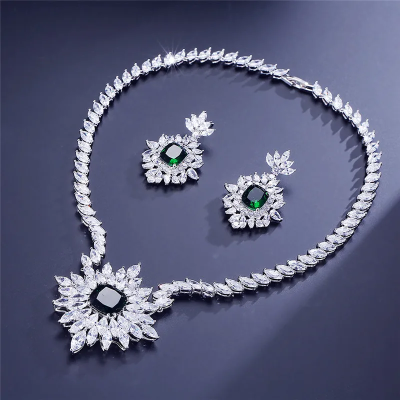 UILZ роскошный свадебный цветок костюм Ювелирный Набор Элегантный Фианит циркон
