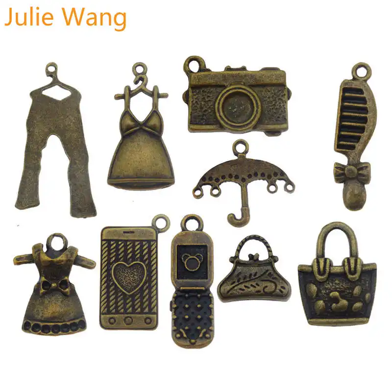 Julie Wang 10 шт. смешанные сумки для одежды подвески телефона из бронзового сплава