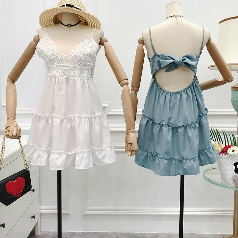Женское Короткое платье ALPHALMODA с V образным вырезом и открытой спиной высокой