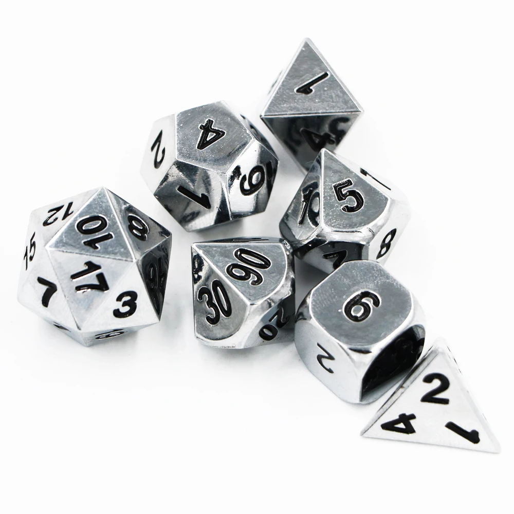 Подземелья и Драконы 7 шт./набор, креативный DND RPG игра в кости, D& D металлические кости, покрытие, цвет хрома