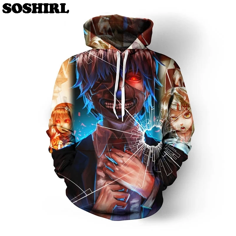 SOSHIRL аниме Токийский Гуль 3d толстовки одежда в стиле Харадзюку Hispter толстовка с