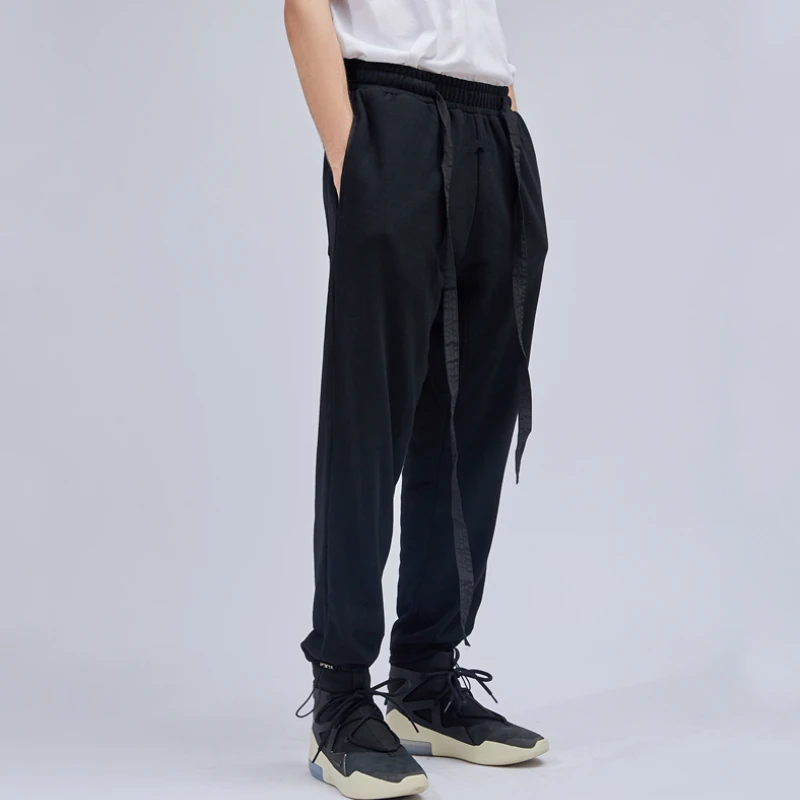 

Ribboned Belt Sweatpants Hip Hop Kanye Loose Jogger Pants Elastic Cuffs Cotton Trousers
