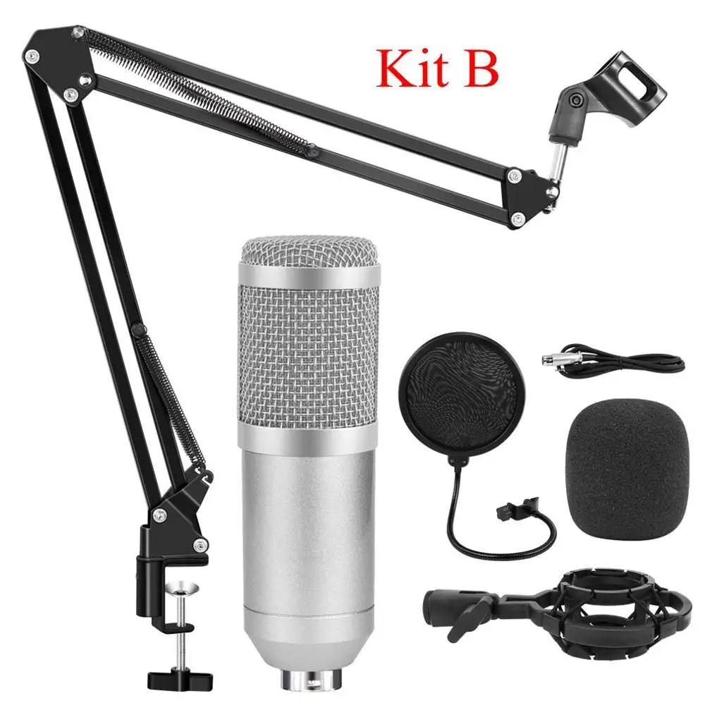silver kits B BM 800, Студийный микрофон для компьютера, караоке, микрофон с подставкой для микрофона, профессиональный конденсаторный микрофон, комплект, Студийный микрофон - Цвет: silver kits B