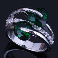 magic heart shaped round green cubic zirconia white cz silver plated ring v0467