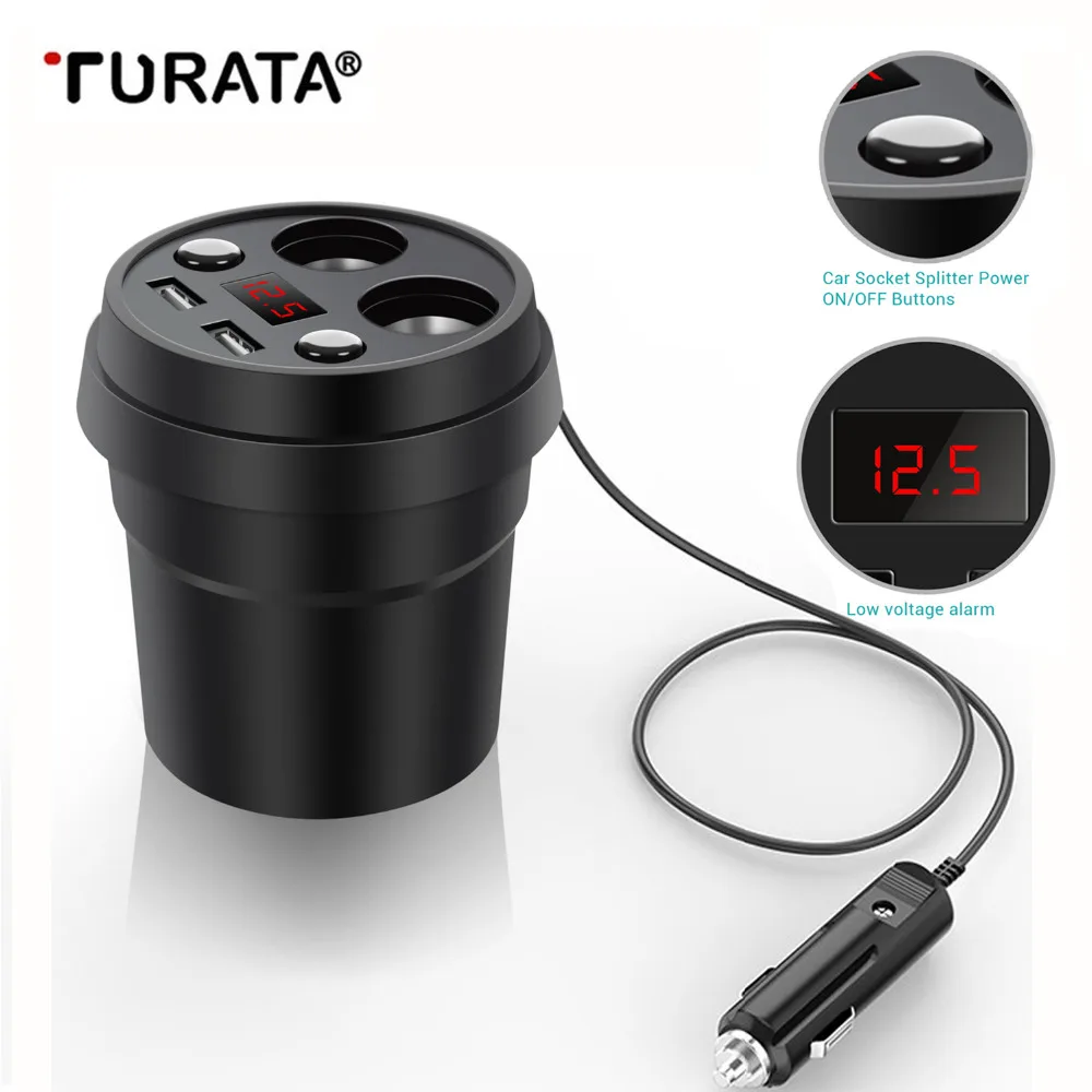 Автомобиль чашки Зарядное устройство Держатель 12-24 В 3.1A 2 USB Автомобильное