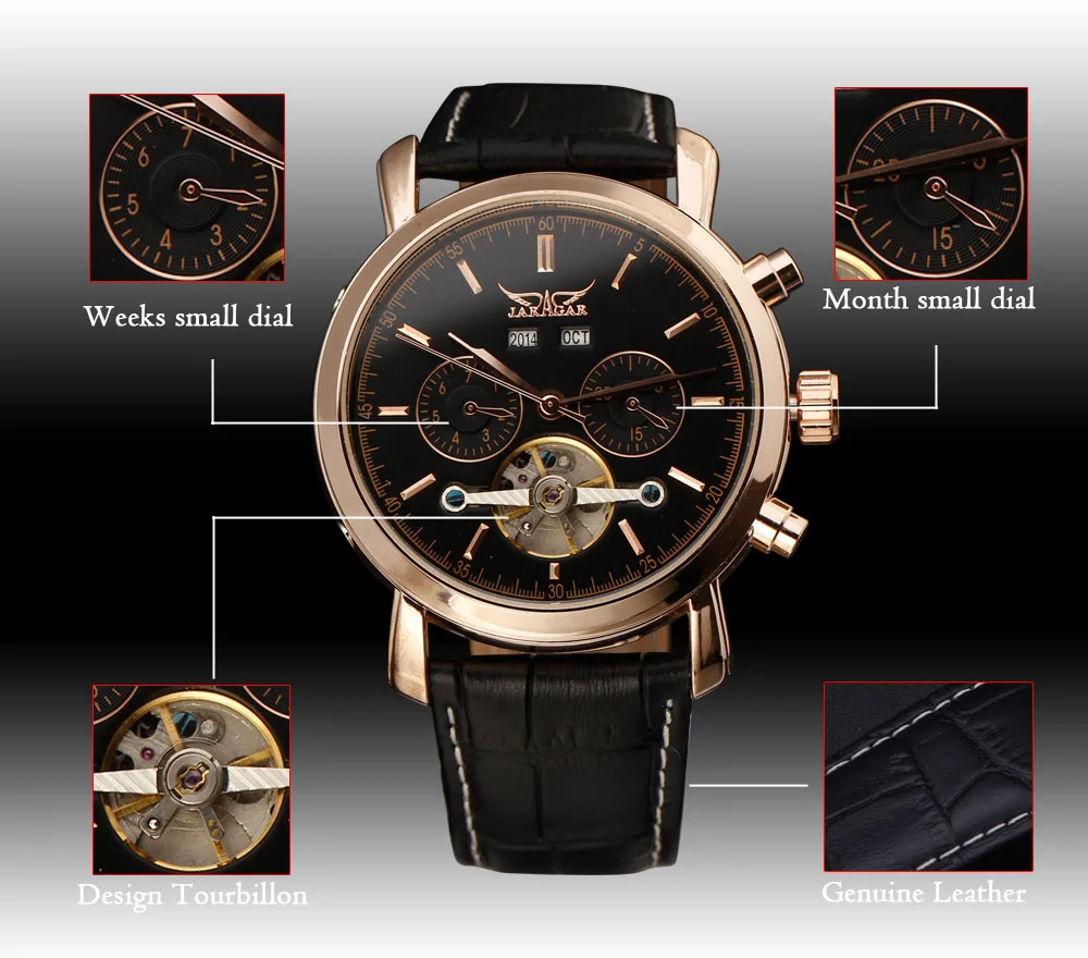 Часы мужские механические с календарем и турбийоном автоматические