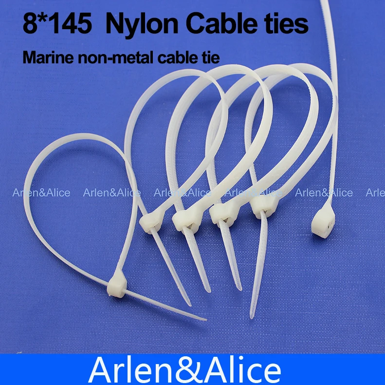 100pcs 8mm*145mm Nylon cable ties stainless steel plate locked for boat vessel with Marine non-metal tie |