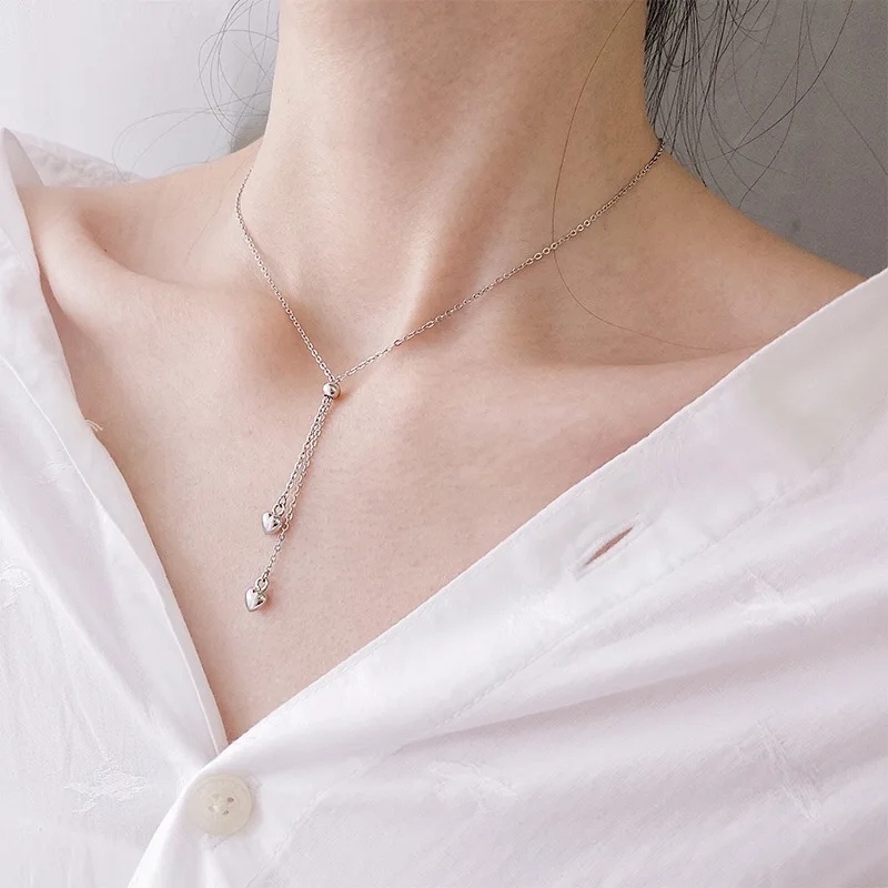 

LBLS Real 925 Sterling Silver Necklace Women Heart Bead Chokers Necklaces for Women Chains Party Show Gift 925 Silver Jewelry