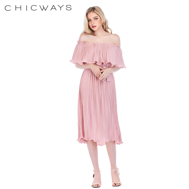 Chicways с открытыми плечами без бретелек оборками платье для женщин 2018 сарафаны