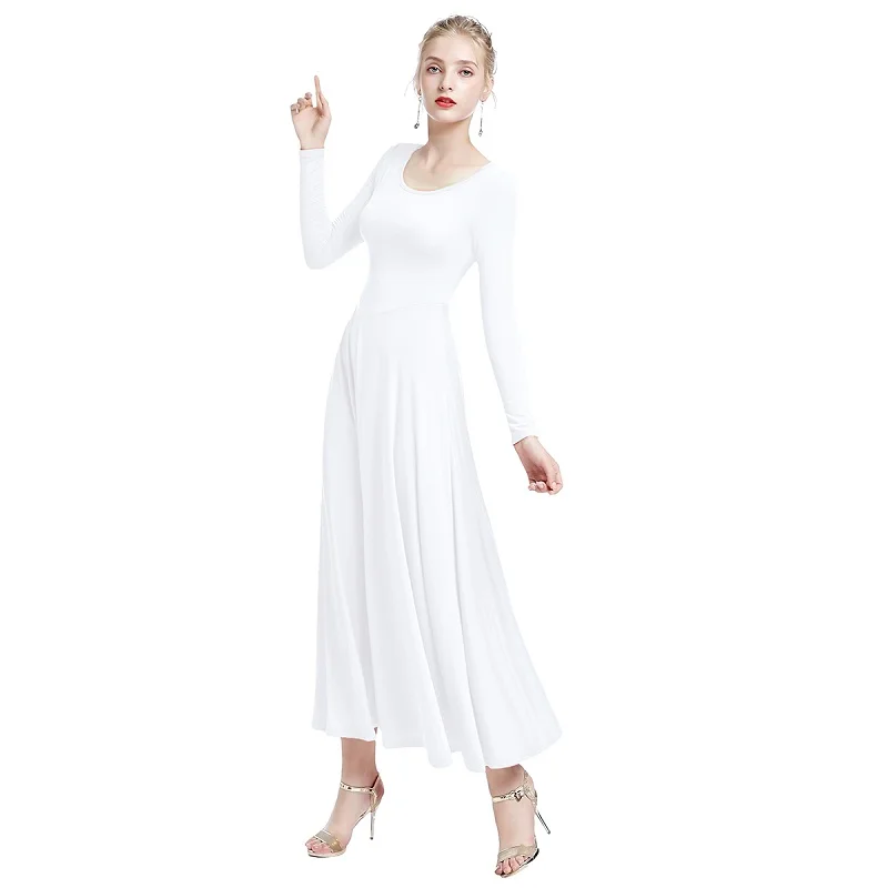 White Dress D Элегантная женская плиссированная Асимметричная хвалебная туника для танцев для балета хвалебное платье миди на одно плечо Туника литургическая танцевальная одежда - Цвет: White Dress D