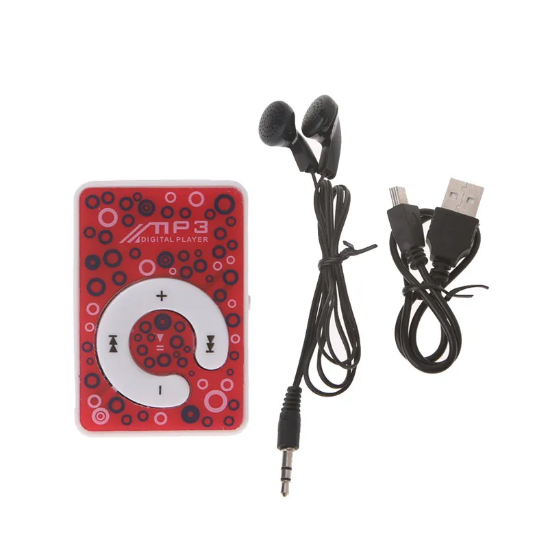 Красный Мини клип музыкальный медиа поддержка TF Micro SD карты mp3-плеер с наушником USB кабель круг шаблон тела - Цвет: Красный